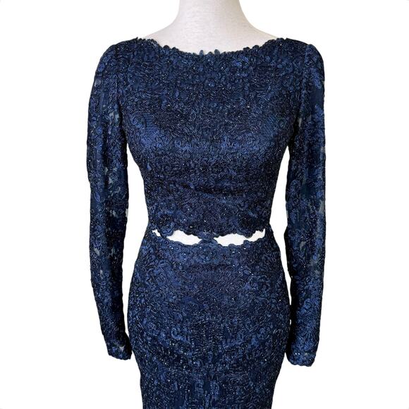 Sherri Hill Navy Embellished 2 Piece Trumpet Maxi Formal Prom Homecoming Dress - Picture 4 of 12